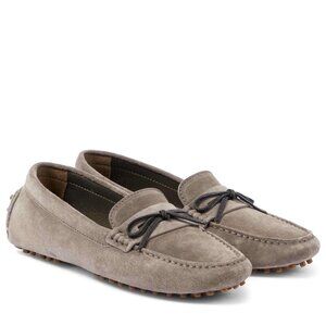 Brunello Cucinelli Monili embellished Suede Moccasins Loafers Grey 37.5